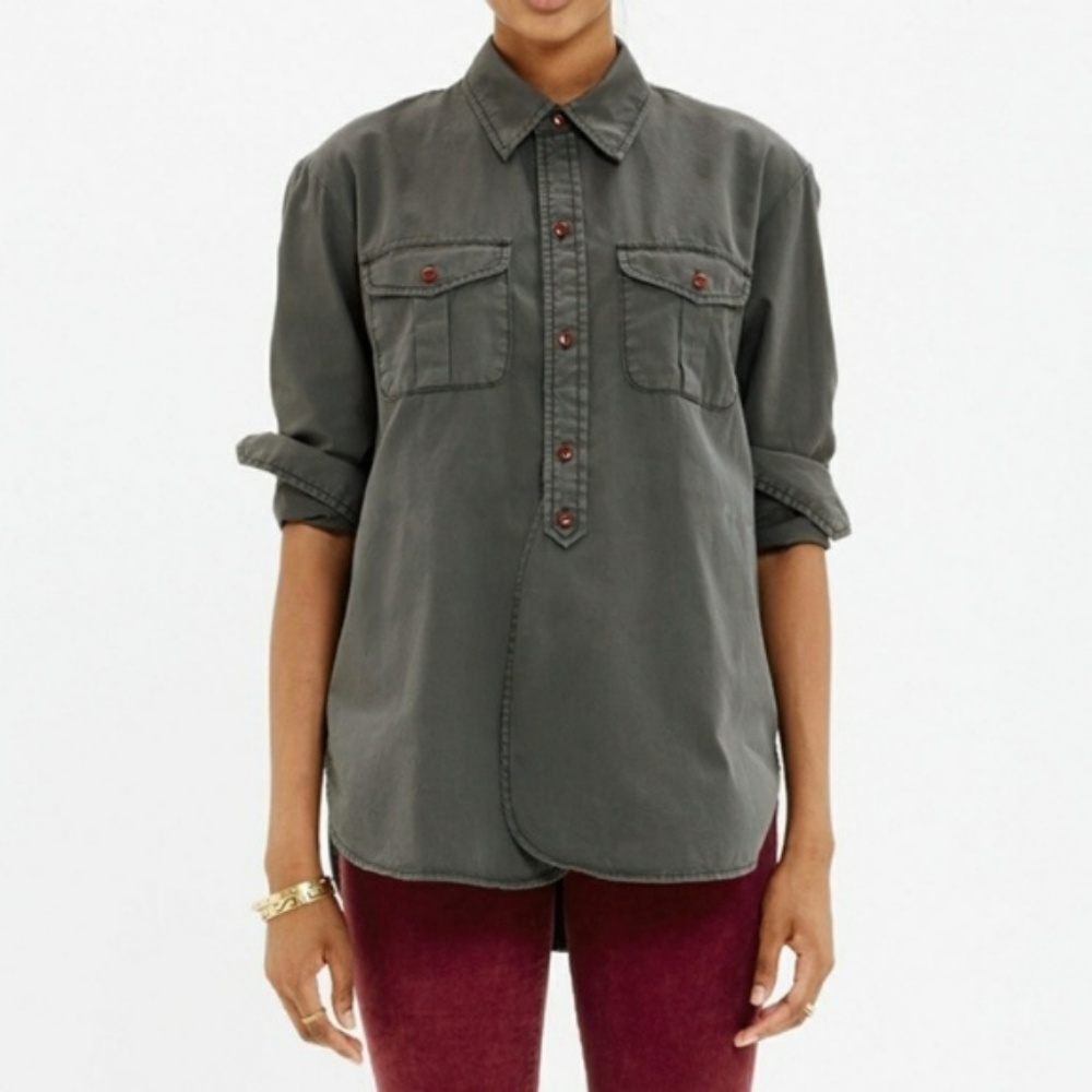 Madewell Grey Half Button Down